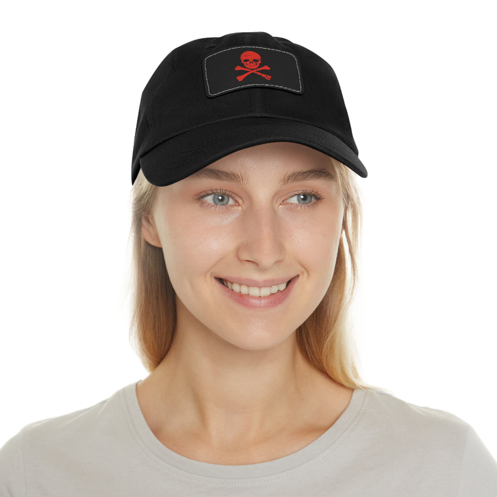 Skull & Crossbones Leather Patch Dad Hat — Edgy Pirate Skull Cap