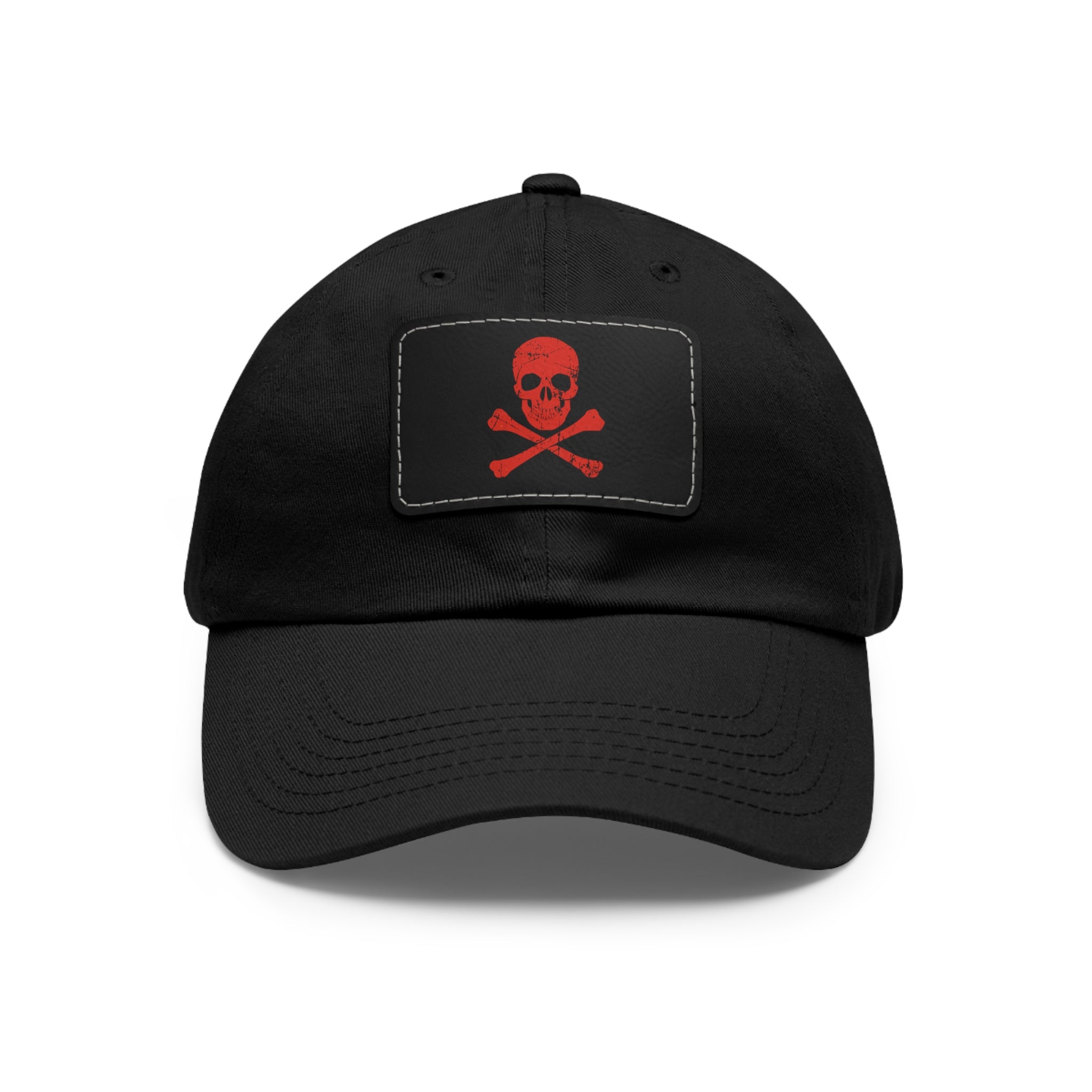 Skull & Crossbones Leather Patch Dad Hat — Edgy Pirate Skull Cap